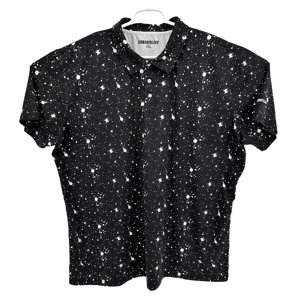 Shank It Golf Polo Mens 3XL Black Paint Splatter Print Short Sleeve Performance